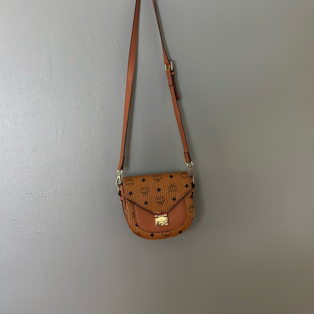 MCM Tan Crossbody Bag with Gold Accents